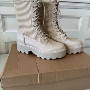 Barlll Cream Lace-Up Women's Boots